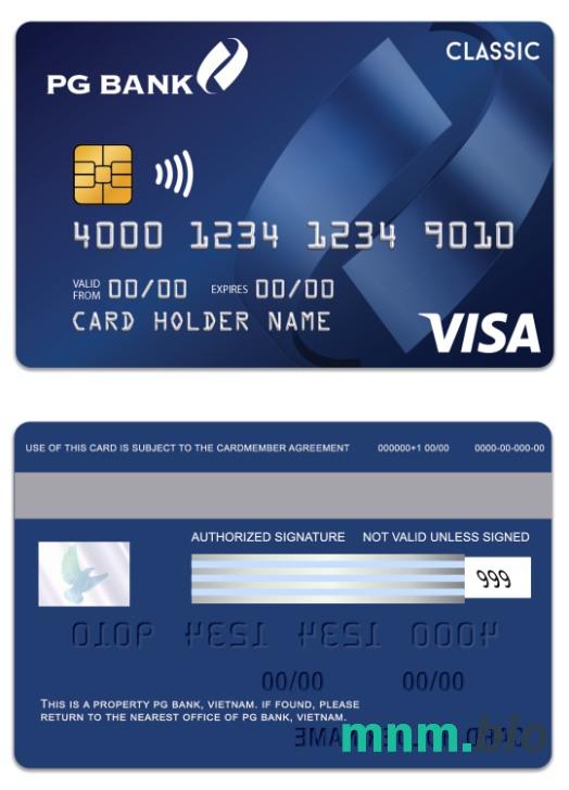 Vietnam PG Bank visa klasyczny karta przykład w formacie PSD